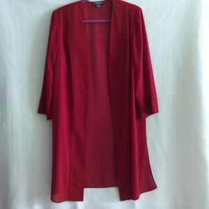 Dressbarn Red Wine Semi Sheer Open Duster Jacket w Glitter Design Size 14W